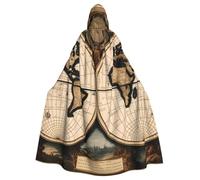 WHJSHOP Ancient Map World Globe Prints Adult Hooded Cape Cloak for Halloween, Role-Playing, and Costume Parties