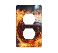 WHJSHOP Basketball on Fire and Water Flame Splashing Prints Double Socket Wall Panel Electrical Socket Cover Plate is Shatter Resistant and Durable 4.5x2.76in