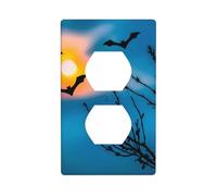 WHJSHOP Bat Under Night Sky Picture Double Socket Wall Panel Electrical Socket Cover Plate Shatter Decoration Durable 4.5x2.76in