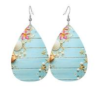 WHJSHOP Beach Theme Seashells Prints Drip Earrings - Faux Leather Drops for Women - Lightweight Dangling Charms - Party & Holiday Gift Ideas