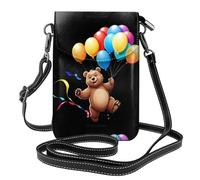 WHJSHOP Bear Chasing Balloons Picture Small Leather Women'S Crossbody Flip Phone Bag, Waterproof And Durable