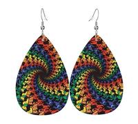WHJSHOP Bear Dancing Tie Dye Prints Teardrop Leather Earrings - Lightweight Dangle Earrings for Women, Vivid Color Faux Leather Drops with Silver Plated Hooks, Stylish Accessories