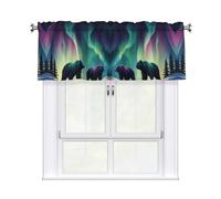 WHJSHOP Bears Northern Lights Prints Cozy Kitchen Window Layer - 54x18 Inch Peach Skin Valance with Filtered Light