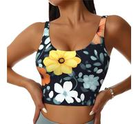 WHJSHOP Beautiful colourful flowers Pattern Women's Sports Vest for Yoga, Workout, and Fitness - Comfortable and Breathable, Black, XL
