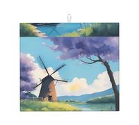 WHJSHOP Beautiful River Windmill Pattern Kitchen Absorbent pad, Super Absorbent Microfiber, Oversized Anti Slip