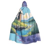 WHJSHOP beautiful river windmill Prints Adult Hooded Cape Cloak for Halloween, Role-Playing, and Costume Parties