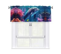 WHJSHOP Beautiful Underwater World Dolphins Coral Printing Short Curtains with Valance Rod 54x18in Home Decor for Kitchen Bathroom Laundry Room Studio Upper Window