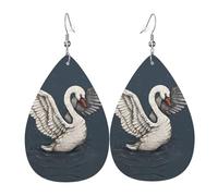WHJSHOP Beautiful White Swan Prints Dangle Leather Earrings - Chic Water Drop Drops for Festive Style & Everyday Sparkle