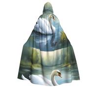 WHJSHOP Beautiful White Swan Prints Halloween Adult Hooded Cloak No Zipper, Comfortable & Durable for Role-Playing