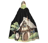 WHJSHOP Big Bad Wolf Outside The Thatched Cottage Picture Halloween Adult Hooded Cape Men'S And Women'S Clothing Mantle Role-Playing