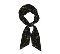 WHJSHOP Black And Gold Background Printed Long Strip Silk Scarf For Women, Soft And Smooth Strip, Handbag Accessories