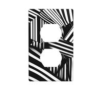 WHJSHOP Black and White Geometric Lines Prints Double Socket Wall Panel Electrical Socket Cover Plate is Shatter Resistant and Durable 4.5x2.76in