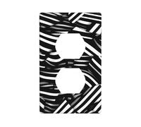 WHJSHOP Black and White Lines Picture Double Socket Wall Panel Electrical Socket Cover Plate Shatter Decoration Durable 4.5x2.76in