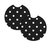 WHJSHOP Black And White Polka Dot Prints Car Cup Coasters 2-Pack - High-Grade Neoprene Protection Against Spills & Scratches