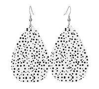 WHJSHOP Black And White Polka Dot Prints Teardrop Leather Earrings - Lightweight Dangle Earrings for Women, Vivid Color Faux Leather Drops with Silver Plated Hooks, Stylish Accessories