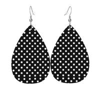 WHJSHOP Black and White Polka Dots Prints Dangle Leather Earrings - Chic Water Drop Drops for Festive Style & Everyday Sparkle