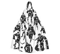 WHJSHOP Black hockey Pattern Halloween Adult Hooded Cloak No Zipper, Comfortable & Durable for Role-Playing