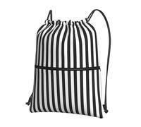 WHJSHOP Black & White Stripe Prints Drawstring Zipper Backpack - Lightweight, Waterproof Gym Bag for Travel, Yoga & Hiking