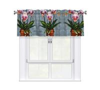 WHJSHOP Blooming Orchids Prints Curtain with Short Pole, 54x18in for Enhancing Kitchen Windows, bathrooms, Laundry Rooms, and Studios