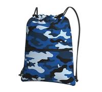 WHJSHOP Blue Camo Prints Drawstring Zipper Backpack - Lightweight, Waterproof Gym Bag for Travel, Yoga & Hiking