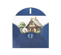WHJSHOP Blue Greeting Card Big Bad Wolf Outside the Thatched Cottage Printing Perfect for Valentine's Day, Wedding Anniversary & Party Invitations