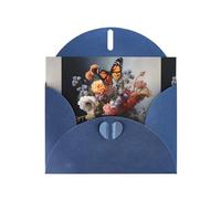 WHJSHOP Blue Greeting Card Butterfly on a bouquet Printing Perfect for Valentine's Day, Wedding Anniversary & Party Invitations