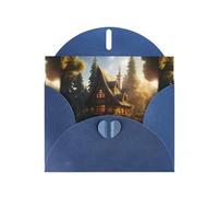 WHJSHOP Blue Greeting Card Cabin in the forest Printing Perfect for Valentine's Day, Wedding Anniversary & Party Invitations