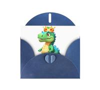 WHJSHOP Blue Greeting Card Dinosaur wearing a crown Printing Perfect for Valentine's Day, Wedding Anniversary & Party Invitations