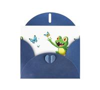 WHJSHOP Blue Greeting Card Frog chasing butterfly Printing Perfect for Valentine's Day, Wedding Anniversary & Party Invitations
