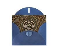 WHJSHOP Blue Greeting Card Hawaiian Tapa Honu Turtle Pattern 4x6in for Christmas, children's birthdays, Valentine's Day, wedding anniversaries, and party invitations