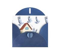 WHJSHOP Blue Greeting Card Pigeons on the house Printing Perfect for Valentine's Day, Wedding Anniversary & Party Invitations