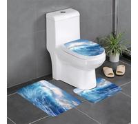 WHJSHOP Blue Ocean Waves Prints Three Piece Set of Bathroom Floor mats, Bathroom Shower mats, Anti Slip Quick Drying