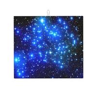WHJSHOP Blue Shining Stars Prints Kitchen Drying Mat - Absorbent Dish Throw for Countertops, Quick-Dry Non-Slip Layer with Charming Prints, Appliance Protector