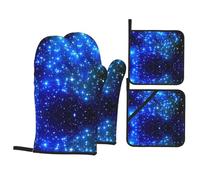WHJSHOP Blue Shining Stars Prints Kitchen Layers: Waterproof Oven Covers for Safe Handling & Easy Cleanup - 4 Piece Heat Protection Bundle
