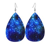 WHJSHOP Blue Shining Stars Prints Teardrop Leather Earrings - Dangle Drop Earrings for Women, Lightweight Fashion Jewelry with Silver-Plated Hooks, Vibrant Colors for Special Occasions