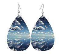 WHJSHOP Blue sky and white clouds Prints Teardrop Leather Earrings - Dangle Drop Earrings for Women, Lightweight Fashion Jewelry with Silver-Plated Hooks, Vibrant Colors for Special Occasions