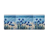WHJSHOP Blue Tulips by The Sea Prints Extra Large Mouse pad, Computer Office Anti Slip Gaming Keyboard Thickened Version 12x31.5in