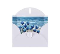 WHJSHOP Blue Tulips by the Sea Prints Greeting Card - Premium Pearlescent Paper, Double Sided Pearl Effect, Love Buckle Pearl Paper Envelope