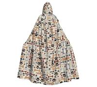 WHJSHOP Bone and paw print Prints Hooded Cloak - Dramatic Long-Sleeve Cosplay Layer