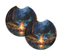 Whjshop Bonfire by The Stream Pattern Car Interior Cup Holder Pad 2 Pc Waterproof & Quick for Cars, Trucks, Suvs, and Ships