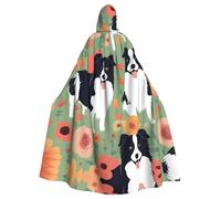 WHJSHOP Border Collie Florals Pattern Adult Hooded Cape Cloak for Halloween, Role-playing, and Costume Parties