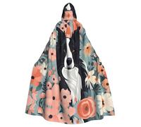 WHJSHOP Border Collie Florals Pattern Halloween Adult Hooded Cloak is a super large, comfortable, and durable cloak