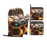 WHJSHOP Bowling Balls Prints Oven Mitts & Pot Holders Set - Waterproof Kitchen Layers & Heat Resistant - Durable Covers for Safe Cooking & Easy Cleanup