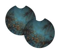 Whjshop Branches Under The Night Sky Prints Car Interior Cup Holder Pad 2 Pc Waterproof & Quick for Cars, Trucks, Suvs, and Ships