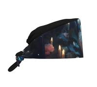 WHJSHOP Breathable Work Hat Candle and Parrot Printing for Chef, Nursing, Spa, Facial Care, Fitness Black