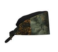 WHJSHOP Breathable Work Hat Clouds Under The Abyss Printing for Chef, Nursing, Spa, Facial Care, Fitness Black