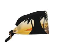 WHJSHOP Breathable Work Hat Coconut Trees Sunset on The Beach Printing for Chef, Nursing, Spa, Facial Care, Fitness Black