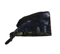 WHJSHOP Breathable Work Hat Cottage in The Cemetery Printing for Chef, Nursing, Spa, Facial Care, Fitness Black