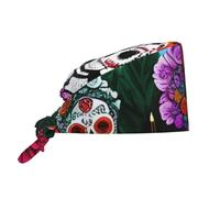 WHJSHOP Breathable Work Hat Day of The Dead Printing for Chef, Nursing, Spa, Facial Care, Fitness Black