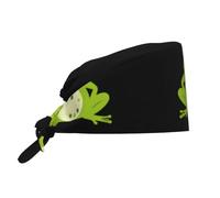 WHJSHOP Breathable Work Hat Frog in The Polka Dot World Printing for Chef, Nursing, Spa, Facial Care, Fitness Black